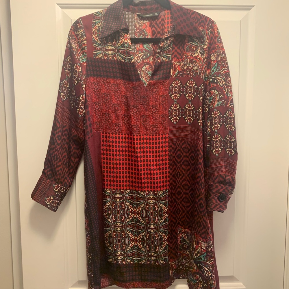 Zara Red Silk Tunic, Medium, New with Tags (NWT)